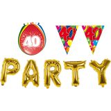 Folat - Verjaardag feestversiering 40 jaar PARTY letters en 16x ballonnen met 2x plastic vlaggetjes