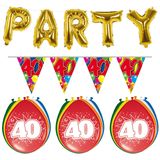 Folat - Verjaardag feestversiering 40 jaar PARTY letters en 16x ballonnen met 2x plastic vlaggetjes