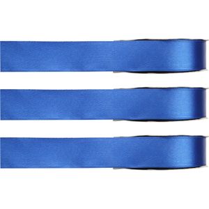 3x Hobby/decoratie blauwe satijnen sierlinten 1 cm/10 mm x 25 meter - Cadeaulint satijnlint/ribbon - Striklint linten blauw