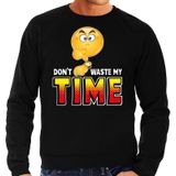 Funny emoticon sweater Dont waste my time zwart voor heren - Fun / cadeau trui