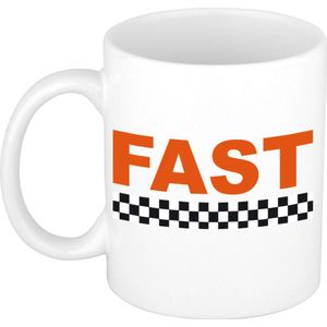 Fast met finish vlag beker / mok wit - 300 ml - racing / formule 1  - Nederland supporter / fan