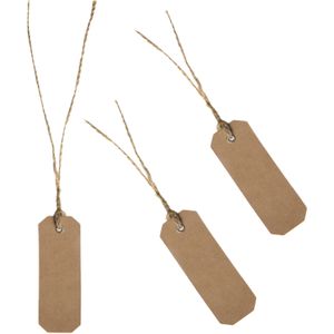 Santex cadeaulabels kraft met touw - set 120x stuks - bruin/naturel - 3 x 8 cm - naam tags