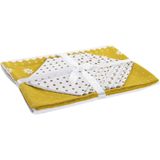 Katoenen tafelkleed/tafellaken met servetten goud/wit met rendieren 150 x 250 cm