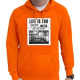 Bellatio Decorations Koningsdag hoodie voor heren - vintage poster - oranje - oranje feestkleding