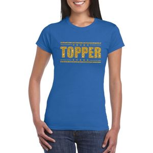Blauw Topper shirt in gouden glitter letters dames - Toppers dresscode kleding