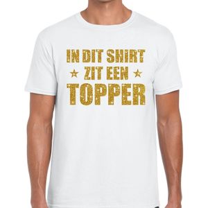 Toppers In dit shirt zit een Topper goud glitter tekst t-shirt wit voor heren - heren Toppers shirts