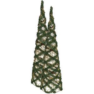 2x stuks kerstverlichting figuren Led kegel/Pyramide kerstbomen draad/groen 78 cm 60 warm witte lampjes