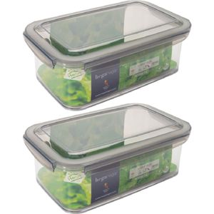 6x Voorraad/vershoudbakjes 1,9 liter transparant/grijs plastic 24 x 15 cm - Tudela - Voedsel bewaar bakjes - Diepvriesbakjes