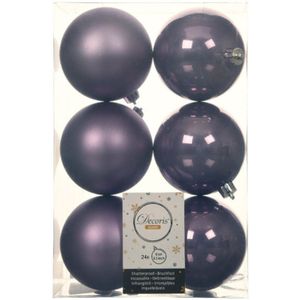 24x stuks kunststof kerstballen heide lila paars 8 cm - Mat/glans - Onbreekbare plastic kerstballen