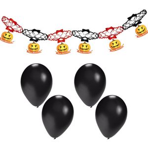 Halloween/horror thema feestslinger - pompoen - papier - 200 cm - incl. 10x ballonnen zwart