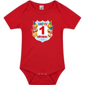 Happy birthday 1e verjaardag romper - unisex - jongens - meisjes - 1 jaar met emoticons rood voor babys