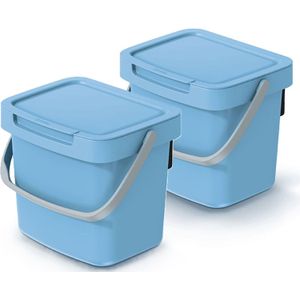 Keden GFT aanrecht afvalbak - 2x - lichtblauw - 3L - afsluitbaar - 19 x 17 x 15 cm - klepje/hengsel - afval scheiden