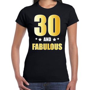 30 and fabulous verjaardag cadeau t-shirt / shirt - zwart - gouden en witte letters - dames - 30 jaar kado shirt / outfit