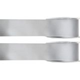 2x Hobby/decoratie grijze satijnen sierlinten 1,5 cm/15 mm x 25 meter - Cadeaulint satijnlint/ribbon - Striklint linten grijs