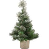 Besneeuwde kunstboom/kunst kerstboom 60 cm met naturel jute pot - Kerstboompjes/kunstboompjes