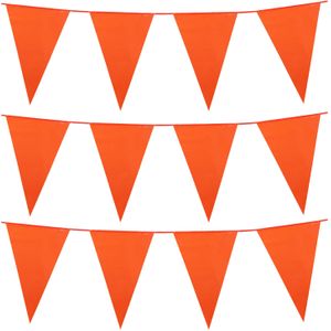 Oranje vlaggenlijn - 3x - 25 meter - 40 vlaggen - kunststof - Koningsdag/WK/EK