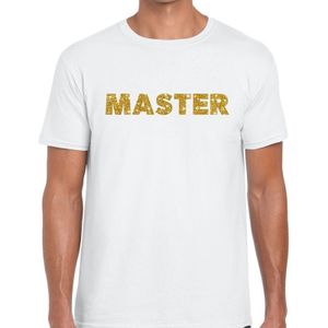 Master goud glitter tekst t-shirt wit voor heren