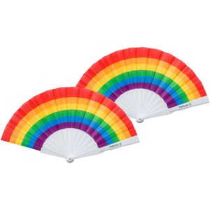 Spaanse handwaaier - 5x - regenboog - gerecycled kunststof/polyester - 42 x 23 cm - PRIDE