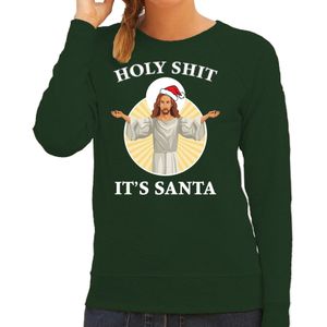 Holy shit its Santa foute Kerstsweater / kersttrui groen voor dames - Kerstkleding / Christmas outfit XS