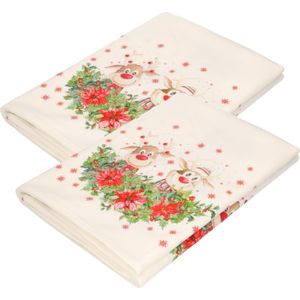 Kerst tafelkleed/tafellaken -2 - wit met rendieren - polyester - 140 x 250 cm