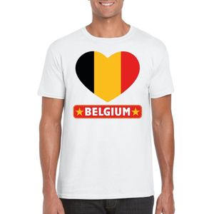 Belgie t-shirt met Belgische vlag in hart wit heren
