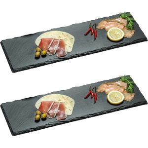 2x Slate serving platters 18 x 56 cm - Rechthoekige leistenen plank - Keukenbenodigdheden - Serveerplank van hout