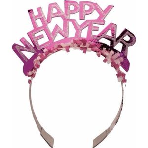 Haarband Happy New Year roze voor volwassenen - Diadeem hoofdband happy newyear