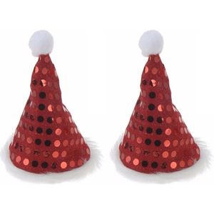 6x stuks mini kerstmutsjes met pailletten op clip