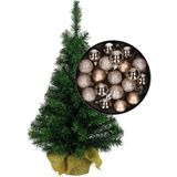 Mini kerstboom/kunst kerstboom H35 cm inclusief kerstballen champagne - Kerstversiering