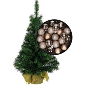 Mini kerstboom/kunst kerstboom H35 cm inclusief kerstballen champagne - Kerstversiering