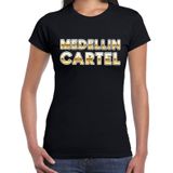 Drugscartel Medellin Cartel t-shirt voor dames - zwart met goud - drugskartel maffia / gangster verkleedshirt / outfit