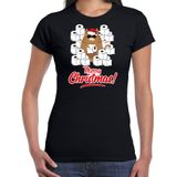 Fout Kerstshirt / Kerst t-shirt met hamsterende kat Merry Christmas zwart voor dames- Kerstkleding / Christmas outfit