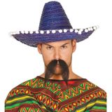 Carnaval verkleed set - Mexicaanse sombrero hoed dia 45 cm met plaksnor - blauw - heren