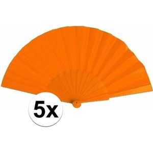 5x Spaanse handwaaiers oranje 23 cm - Festival waaier - Spaanse waaier - Oranje artikelen