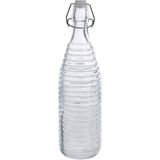 3x Glazen flessen transparant strepen met beugeldop 1000 ml - Keukenbenodigdheden - Woondecoratie - Tafel dekken - Koude dranken serveren/bewaren - Olie/azijn flessen - Decoratie flessen