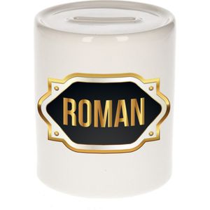 Roman naam cadeau spaarpot met gouden embleem - kado verjaardag/ vaderdag/ pensioen/ geslaagd/ bedankt