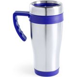 Warmhoudbekers/thermos isoleer koffiebekers/mokken - 2x stuks - RVS - zwart en blauw - 450 ml