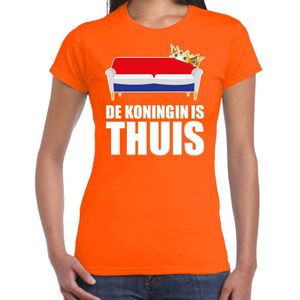 Koningsdag t-shirt de Koningin is thuis oranje voor dames - Woningsdag thuisblijvers / Kingsday thuis vieren