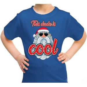 Foute kerst shirt / t-shirt - this dude is cool met stoere santa blauw voor kinderen - kerstkleding / christmas outfit