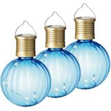 3x Buiten/tuin Led blauwe lampion solar verlichting 11 cm - Tuinverlichting - Tuinlampen - Solarlampen zonne-energie