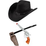 Carnaval verkleed set cowboyhoed El Paso - zwart - en holster met revolver - volwassenen