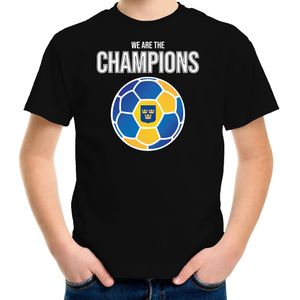 Zweden EK/ WK supporter t-shirt - we are the champions met Zweedse voetbal - zwart - kinderen - kleding / shirt