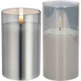 Set van 2x luxe led kaarsen in grijs glas 12.5 en 15 cm met timer op batterijen