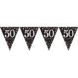 4x 50 jaar vlaggenlijn zwart 4 meter - leeftijd feestartikelen versiering