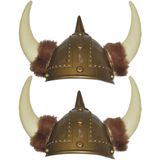 2x stuks stoere viking helm de luxe - Carnaval verkleed helmen voor bij verkleedkleding pak