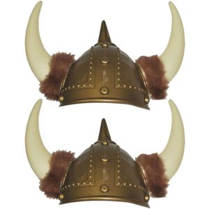 2x stuks stoere viking helm de luxe - Carnaval verkleed helmen voor bij verkleedkleding pak