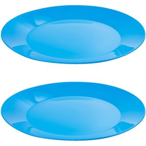 6x stuks ontbijt/diner bordjes hard kunststof 21 cm in het blauw. Outdoor servies camping/picknick/verjaardag
