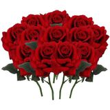 12x rode rozen van polyester - 37 cm - Valentijn / Bruiloft rode kunstrozen