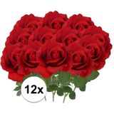 12x rode rozen van polyester - 37 cm - Valentijn / Bruiloft rode kunstrozen