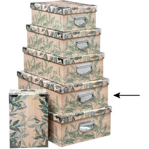 5Five Opbergdoos/box - 4x - Green leafs print op hout - L44 x B31 x H15 cm - Stevig karton - Leafsbox